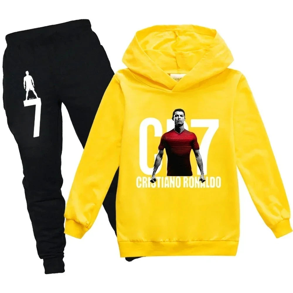 3-12 Years Spring Autumn Football CR7 Print Hoodie +Pants Suit Boy Sweatshirt 2pcs Sets Children Set Trousers Suits Kid Clothes