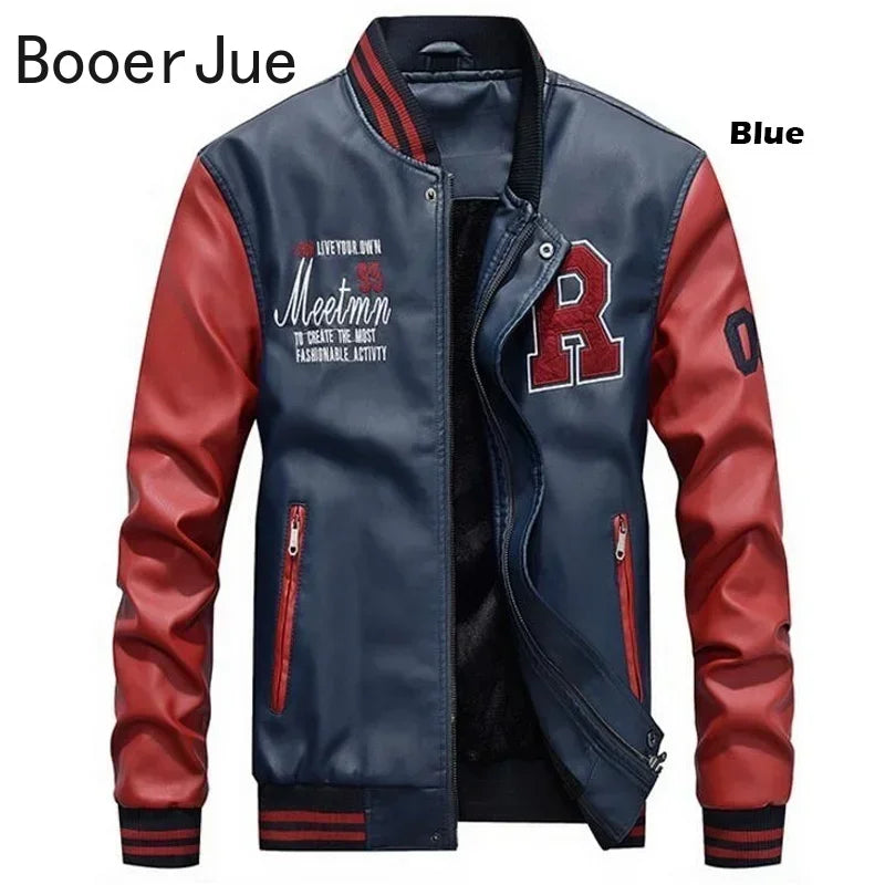 Bomber Jacket Men Baseball Motorcycle Embroidered Leather Pu Coats Slim Fit College Fleece Luxury Pilot Jackets Top Winter Coat