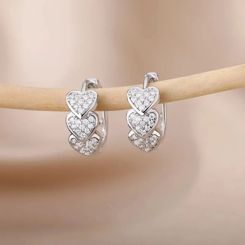 Hollow Zircon Heart Earrings For Women Stainless Steel Gold Color.
