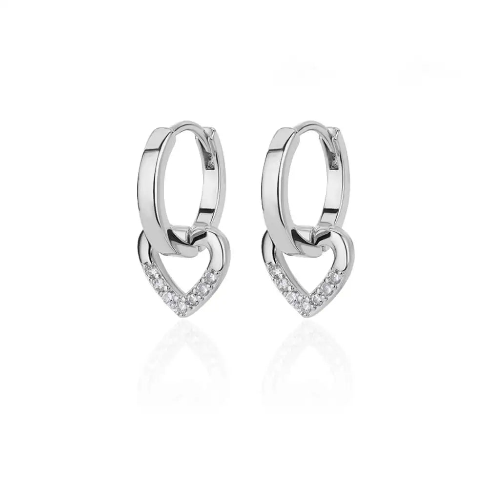Hollow Zircon Heart Earrings For Women Stainless Steel Gold Color.