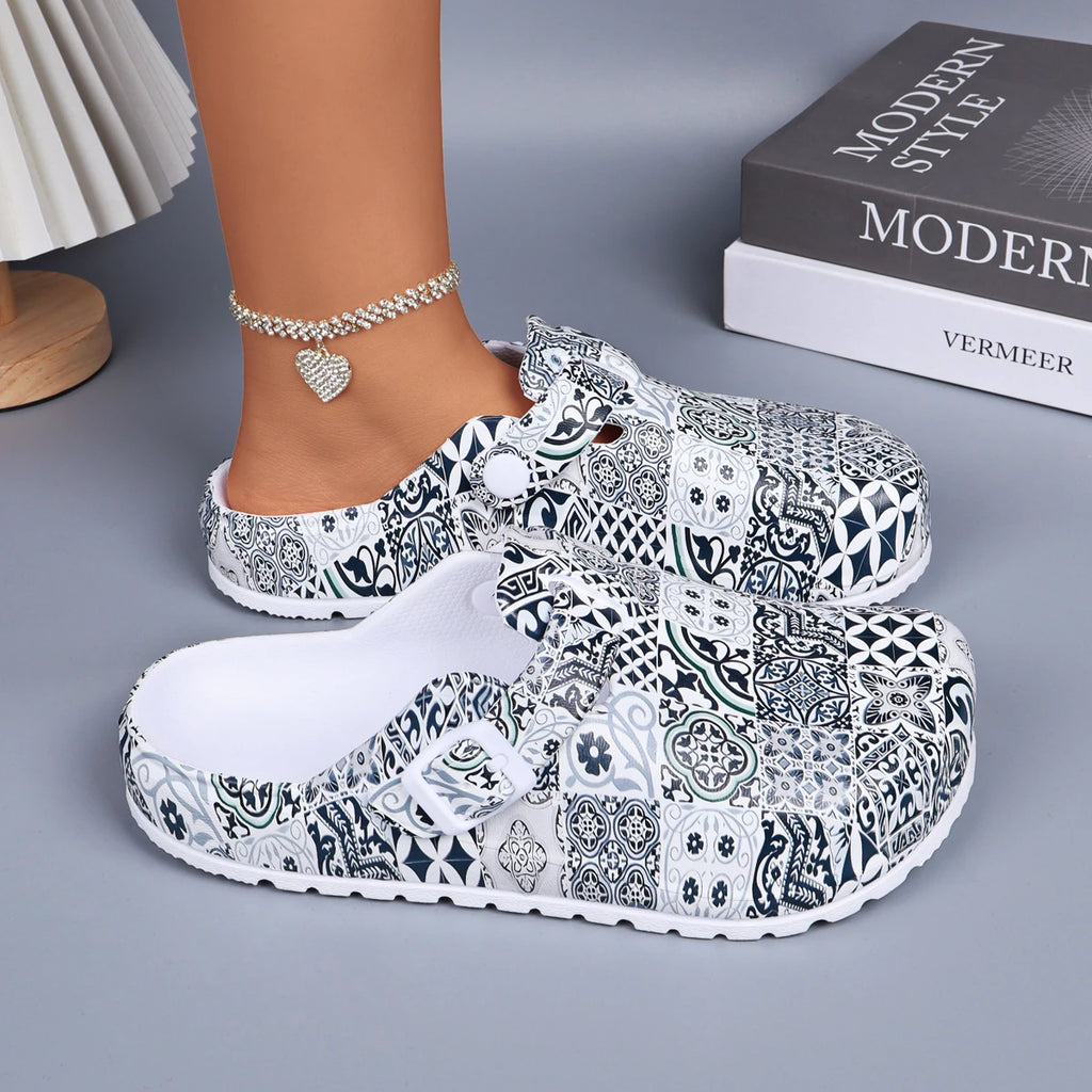 Women's Eva Close-Toe Slippers Adjustable Buckle Comfortable Platform Heels Indoor Shoes Home Wear