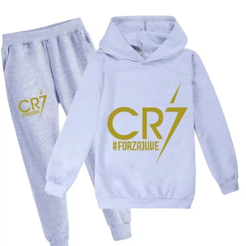3-12 Years Spring Autumn Football CR7 Print Hoodie +Pants Suit Boy Sweatshirt 2pcs Sets Children Set Trousers Suits Kid Clothes