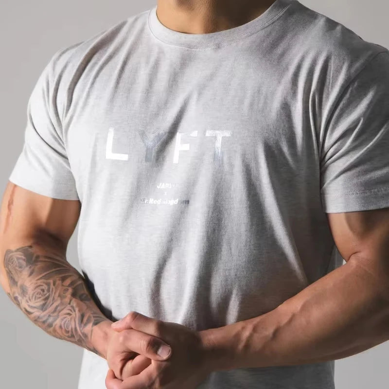 2025 Men's JAPAN LYFT Printed Running T-shirt Cotton Leisure Fitness Gym Fitness Street Wear Large Short Sleeves