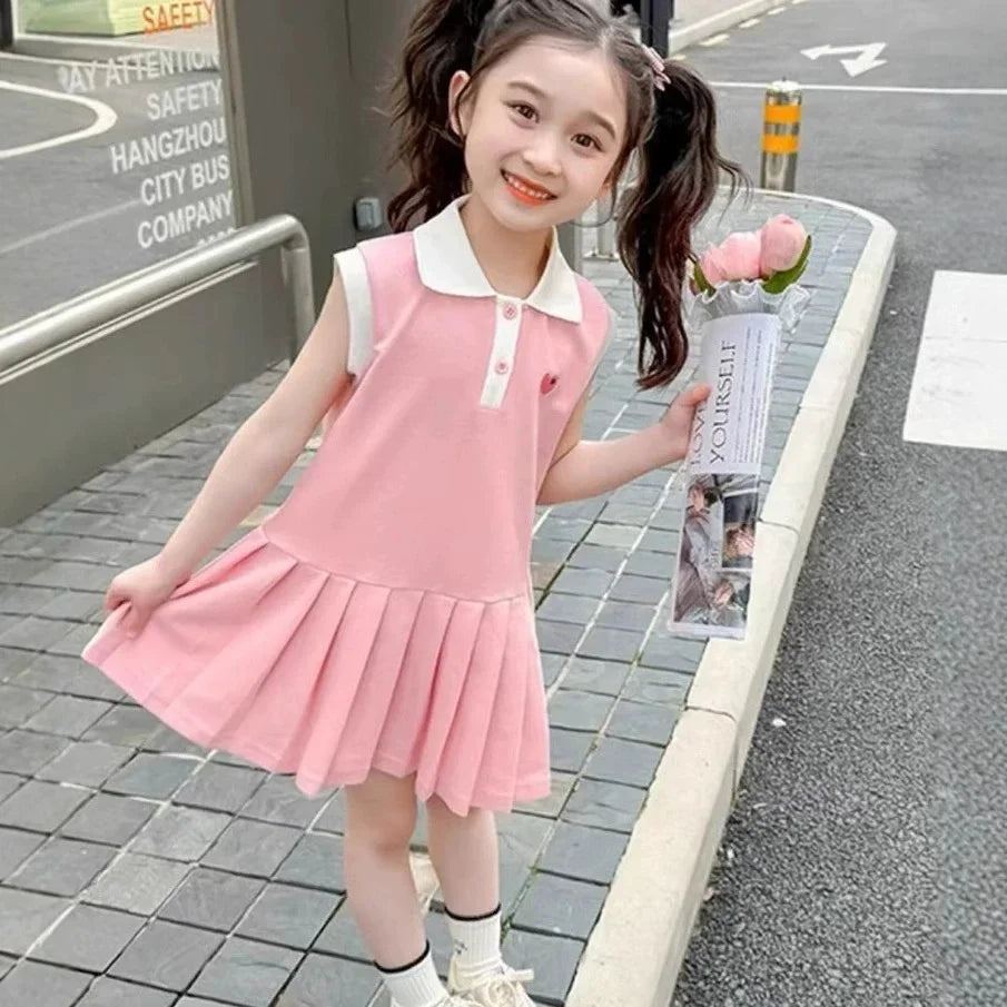 2025 Children Dress Spring Summer Turn-Down Collar Kids Clothes Fashion Toddler Baby Girls Clothing Summer Dress Girl Clothes