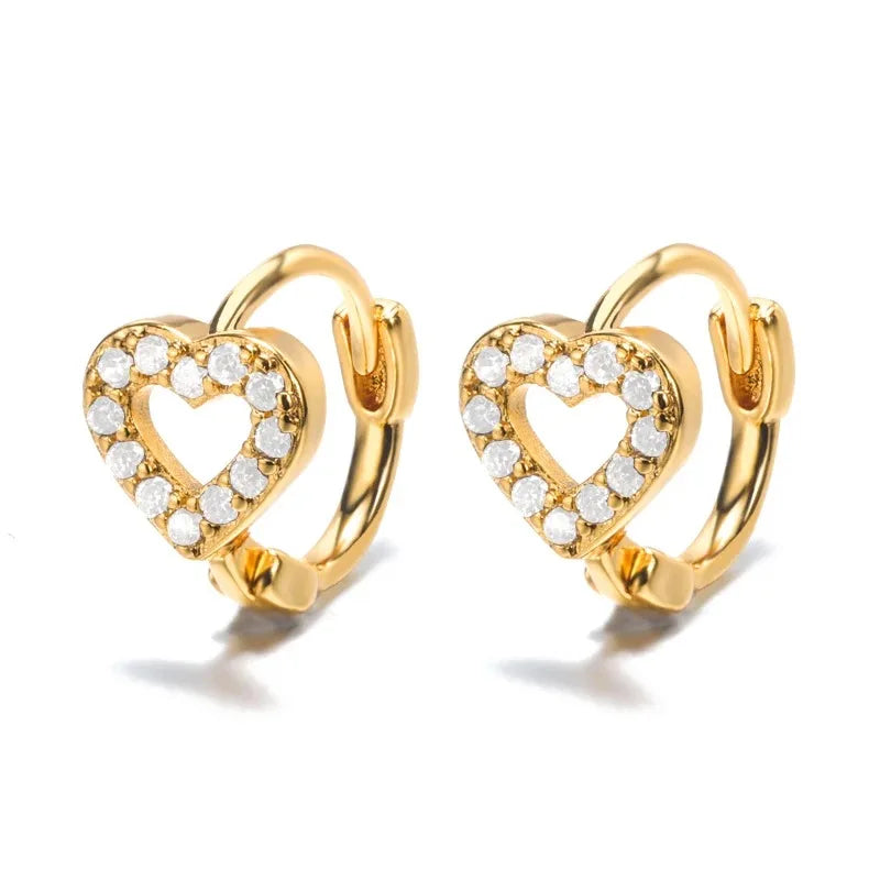 Hollow Zircon Heart Earrings For Women Stainless Steel Gold Color.
