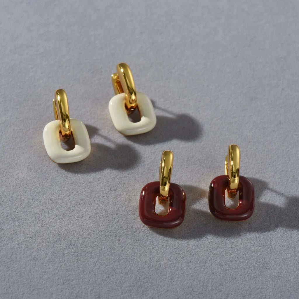 2025 Fashion Geometric Red White Earrings Woman Unique Design Comfortable Lightweight Jewelry