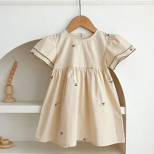 2025 New Summer Sister Clothing 1-6Yrs Kids Princess Dresses Short Sleeved Cotton Print Baby Girl Birthday Party Wedding Dress