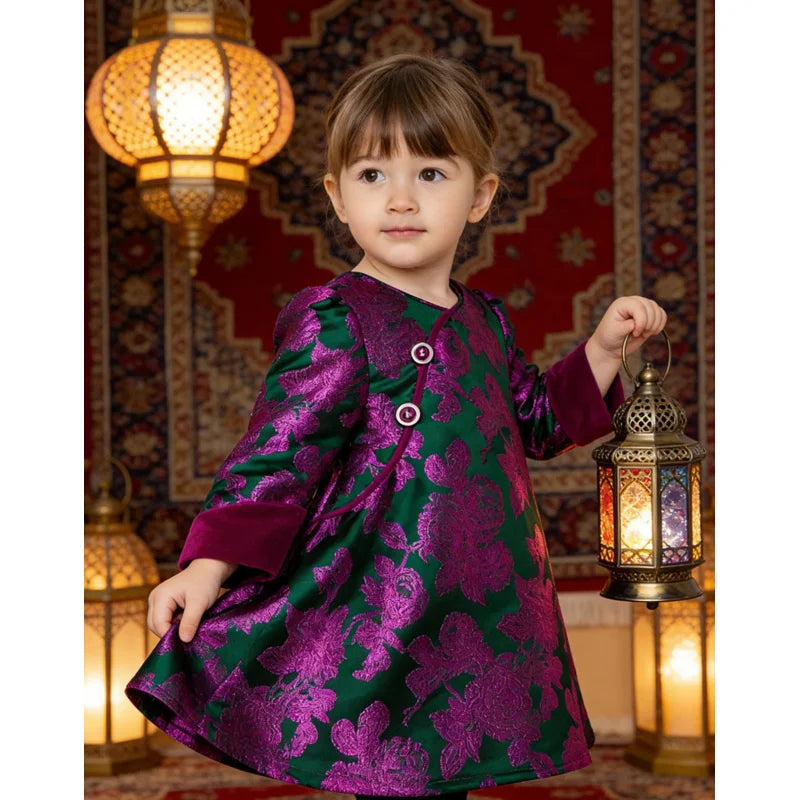 Girls'  Embroidered Tang Suit Velvet Sleeves High-Quality Princess Dress