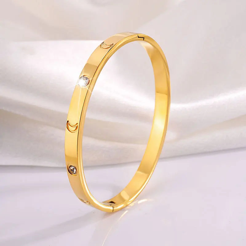 Yupsk 4pcs/1pcs Green Pink Zircon Stainless Steel Bracelet for Women Versatile Stacking Bangles Valentine's Day Jewelry Gift