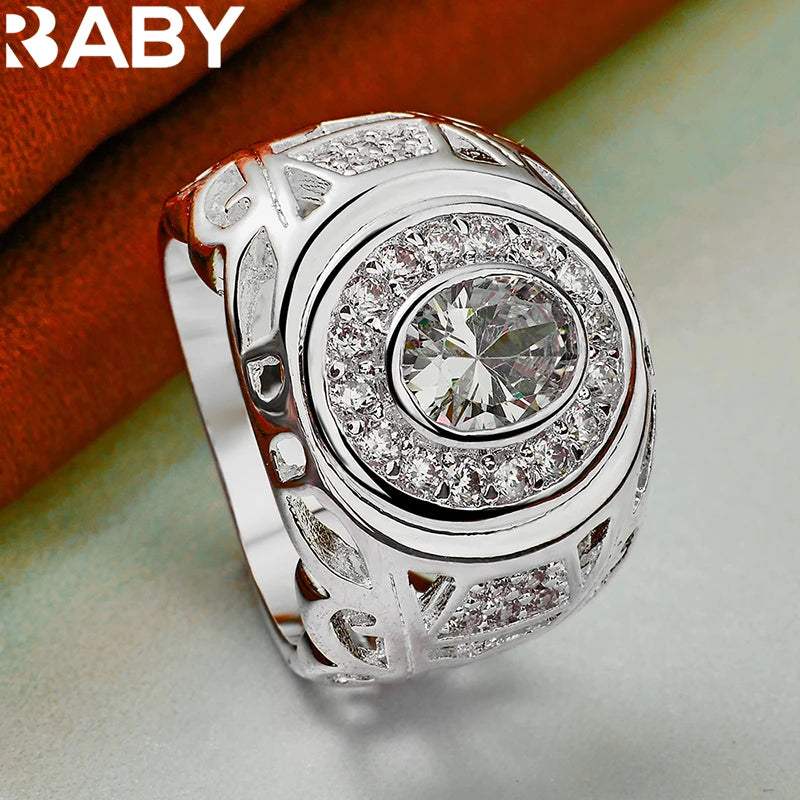 925 Sterling Silver 6-10 Size Rings For Women Man Round Large Zircon
