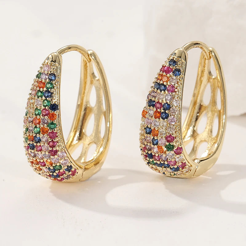 Luxurious Colored Synthetic Zirconia Inlaid Fashion Hoop Earrings for Women