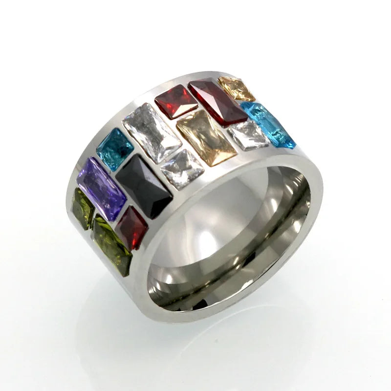 Multicolor Crystal For Women Anel 316L Stainless Steel Wedding Rings Female Rainbow Color Stone Anillo Fashion Jewelry