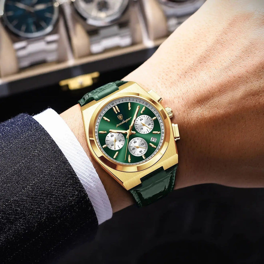 POEDAGAR Top Fashion Male Watch Waterproof Luminous Chronograph Date Quartz Men Wristwatch Leather Luxury Military Men's Watches