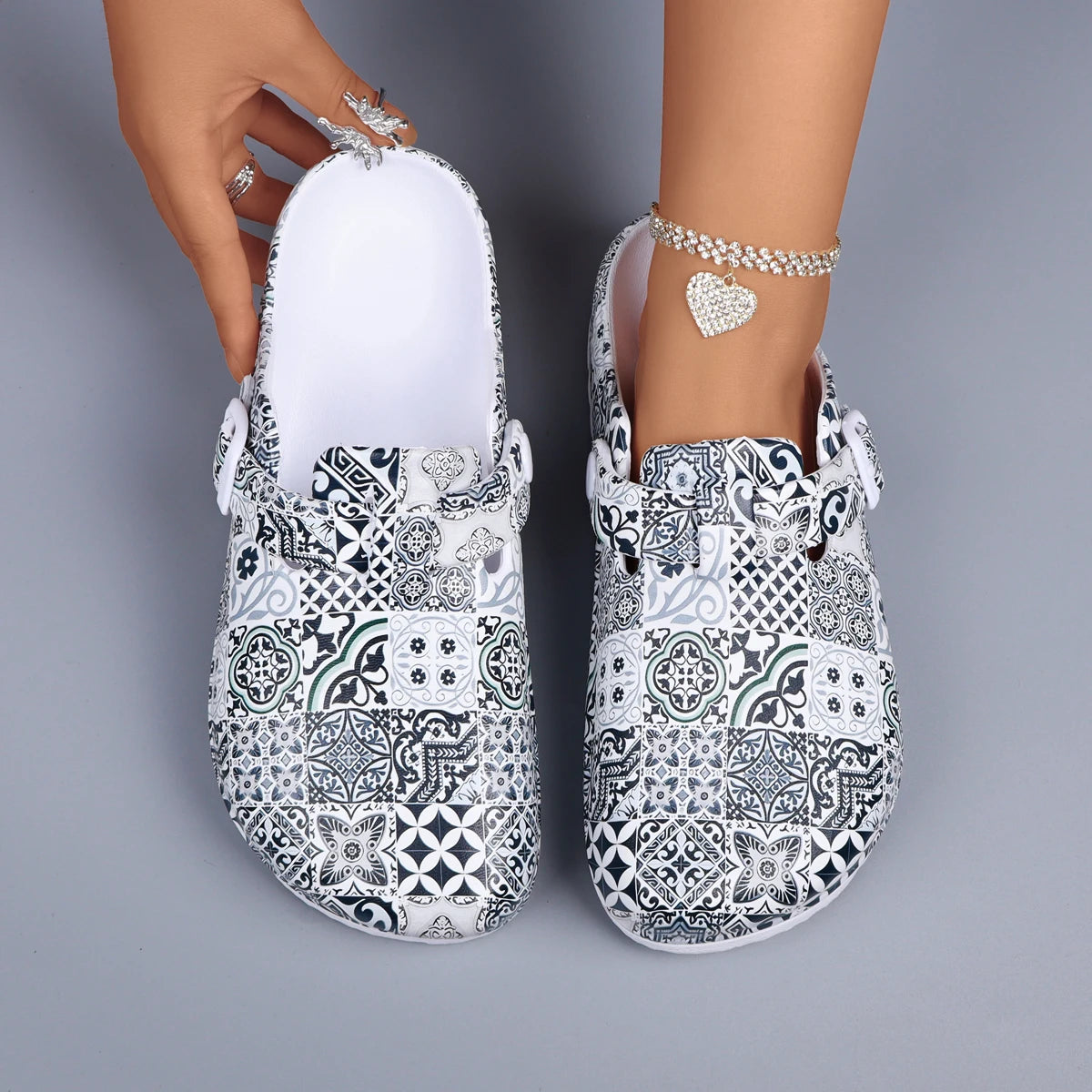 Women's Eva Close-Toe Slippers Adjustable Buckle Comfortable Platform Heels Indoor Shoes Home Wear