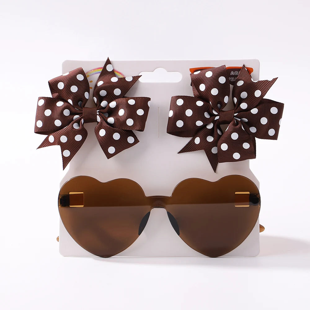 3Pcs/Pack Solid Dot Hair Bows Clip Girls Boutique Bowknot Hair Clips Kids Colorful Heart Sun Glasses Children Hair Accessories.
