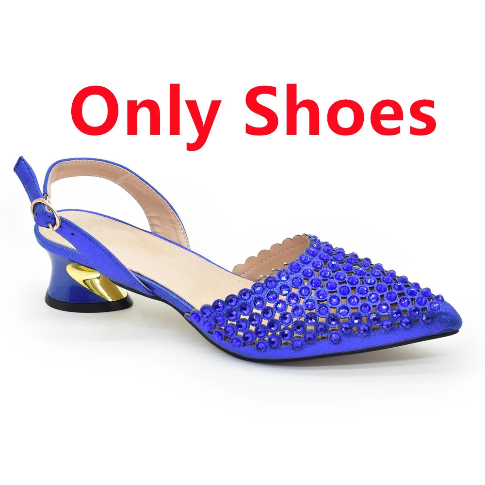 New Fashion Gold Color Shoes and Bags To Match Set Nigeria Party Women's Wedding Bag and Shoe Set Decorated with Rhinestone
