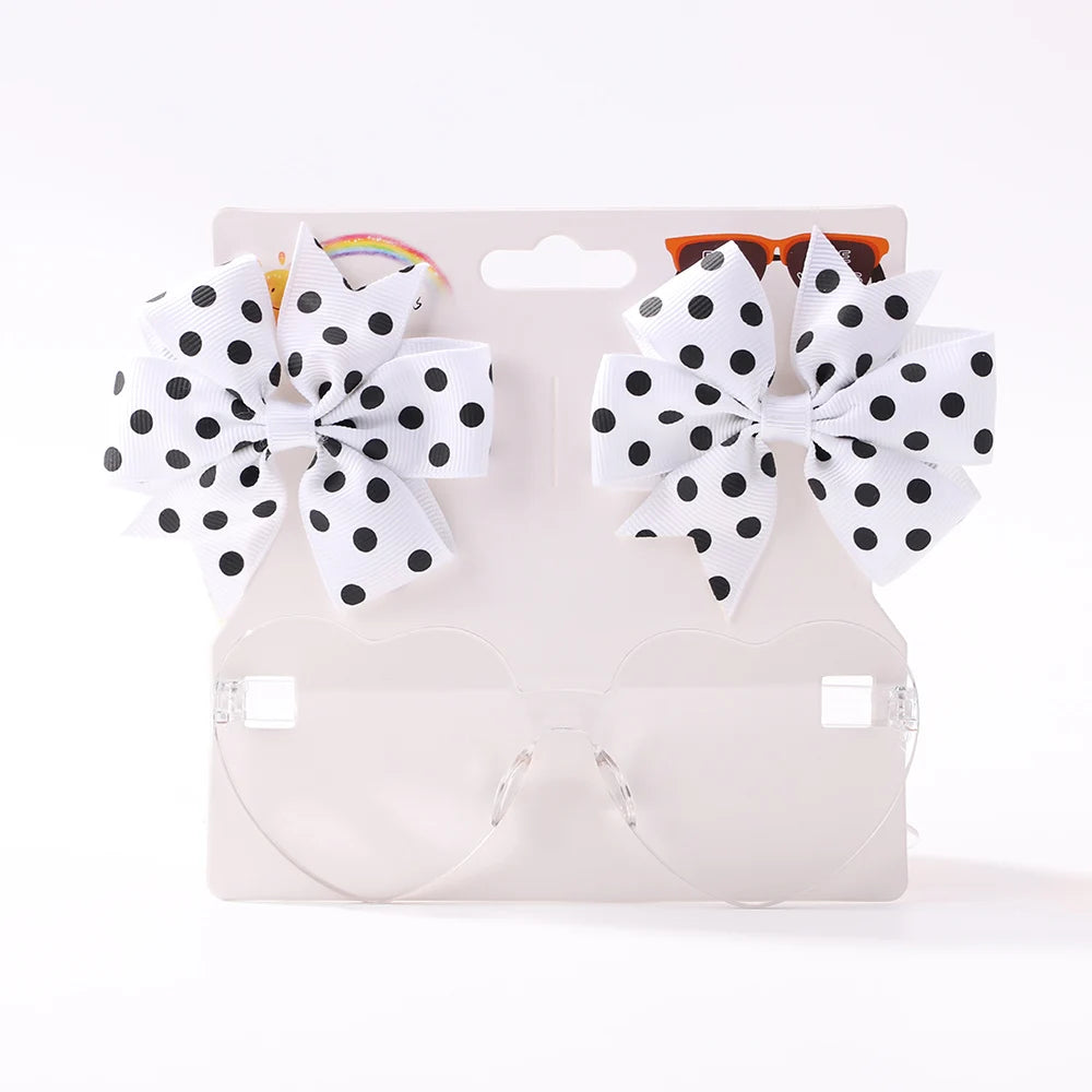 3Pcs/Pack Solid Dot Hair Bows Clip Girls Boutique Bowknot Hair Clips Kids Colorful Heart Sun Glasses Children Hair Accessories.