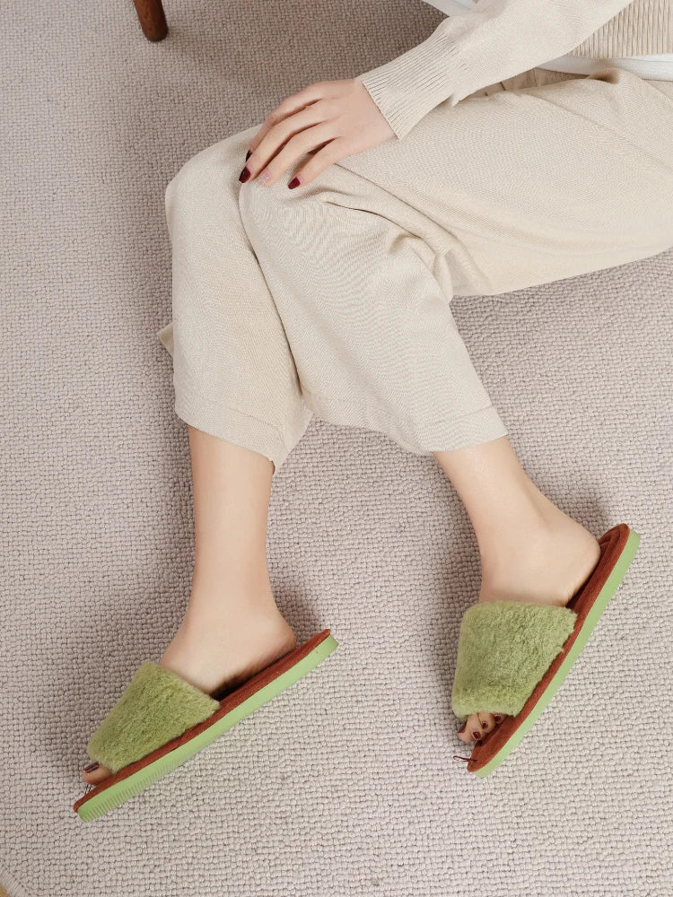 Eyriphy Women's Fluffy Furry Fur Slippers Open Toe Casual Bedroom Slides Memory Foam Soft Sole Cotton Shoes Anti-Slip Spa Indoor