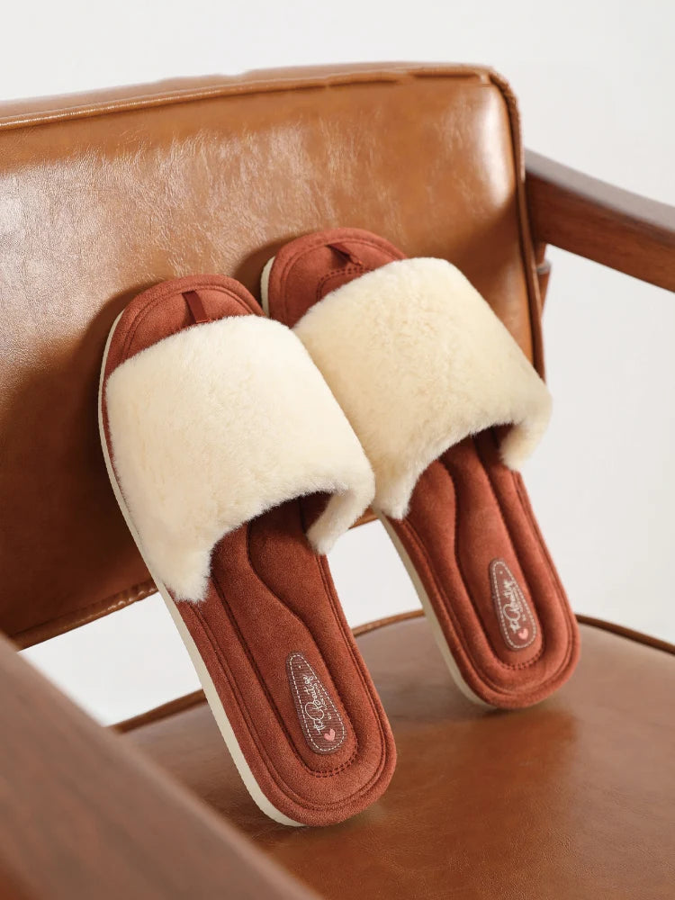 Eyriphy Women's Fluffy Furry Fur Slippers Open Toe Casual Bedroom Slides Memory Foam Soft Sole Cotton Shoes Anti-Slip Spa Indoor