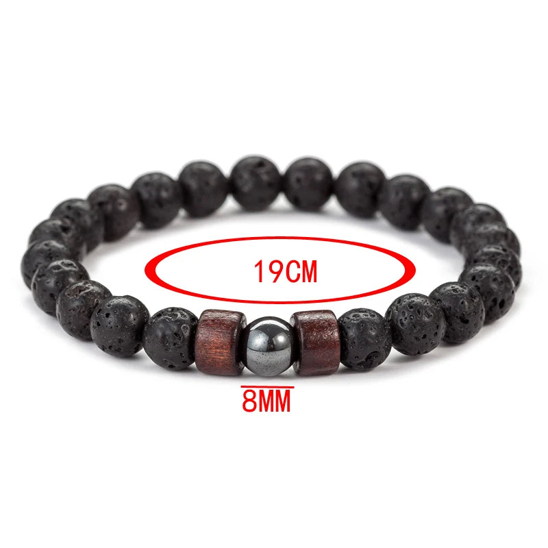 8mm Volcanic Stone Bracelet for Men Lava Wooden Beads