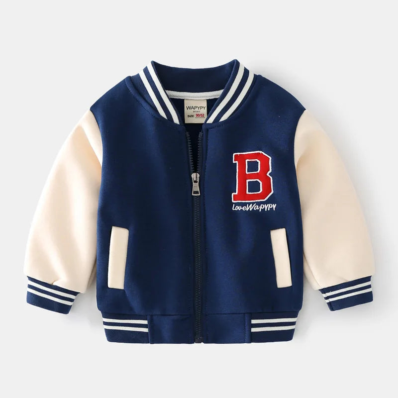 2025 Autumn Winter Boys Zipper Jacket Kids Fleece Outerwear Baby Embroidery Letters Baseball Uniform Children V-Neck Casual Top