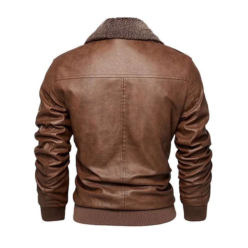 Fleece Fur Collar Windbreaker Coat Male Pu Jacket Men Thick Warm Cashmere Military Bomber Tactical Leather Jackets Mens Outwear