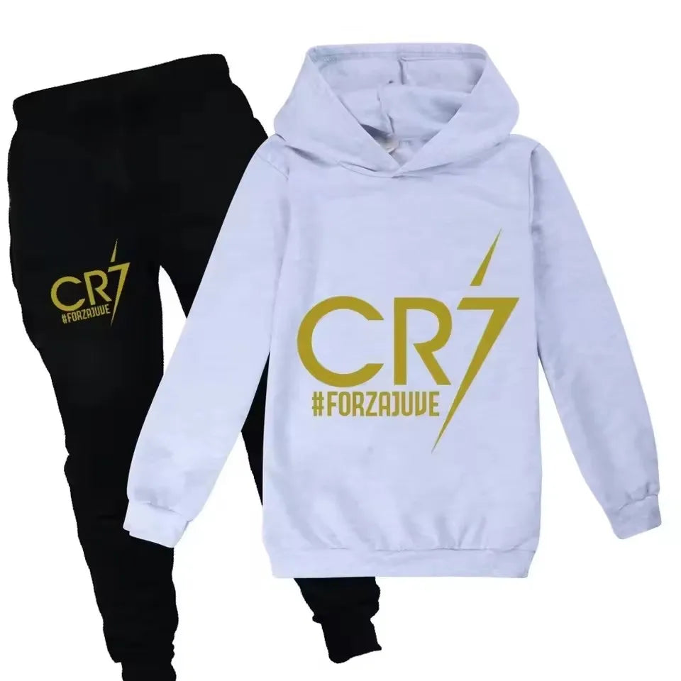 3-12 Years Spring Autumn Football CR7 Print Hoodie +Pants Suit Boy Sweatshirt 2pcs Sets Children Set Trousers Suits Kid Clothes