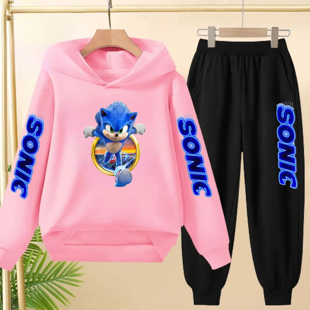 Kids 3-12Yrs Autumn Hoodie Anime Products Clothing Sports Pullover Sweatshirt+Pants Two-Piece Set Boys Girls Toddler Leisure Set