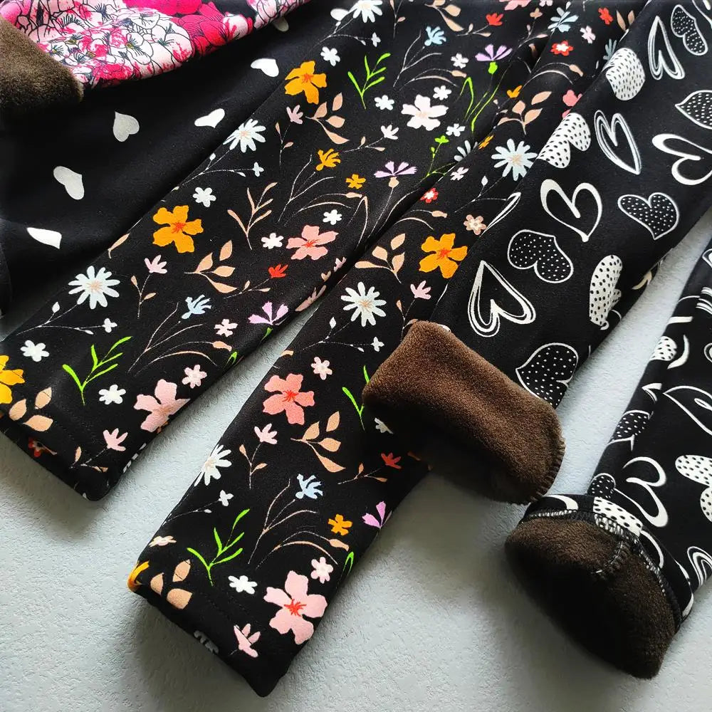 Autumn Winter Print Flowers Thick Warm Kids Toddler Baby Girls Leggings Children's Pants