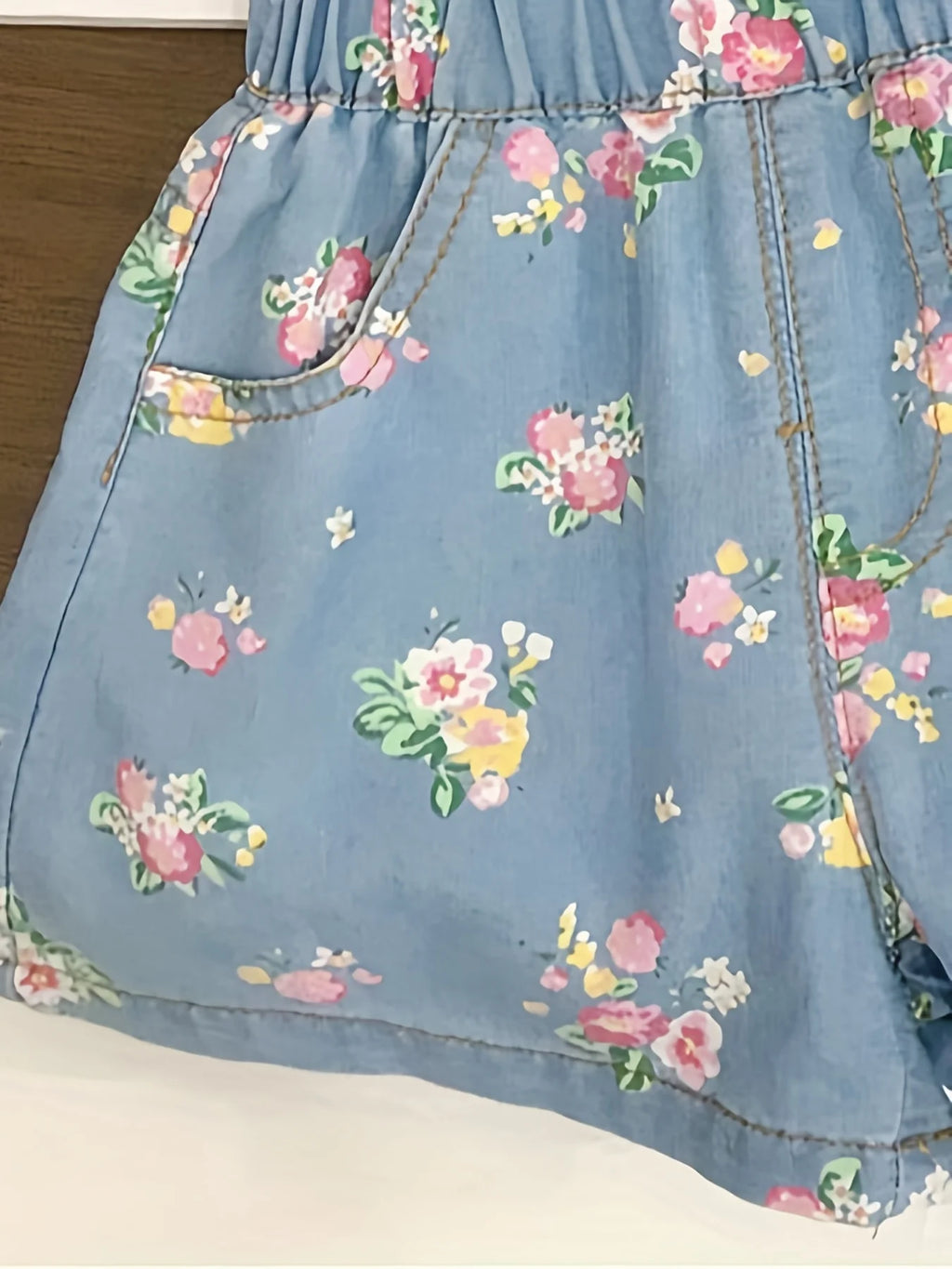 2025 Summer New Foreign-style Thin Section Fly Sleeve Floral Print Short-sleeved Shorts Set, Baby Girl Summer Two-piece Suit