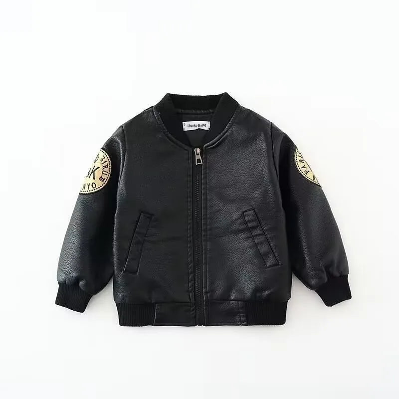 Spring Boys PU leather jacket outerwear for toddler baby clothes kids outfits children Kids clothing zipper leather jacket coat
