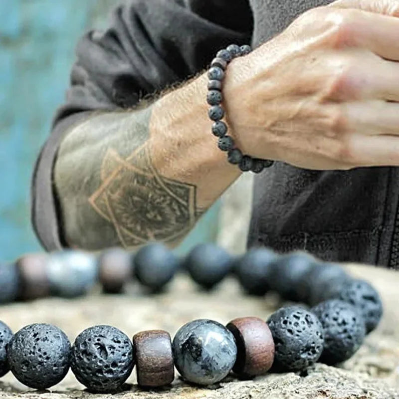 8mm Volcanic Stone Bracelet for Men Lava Wooden Beads