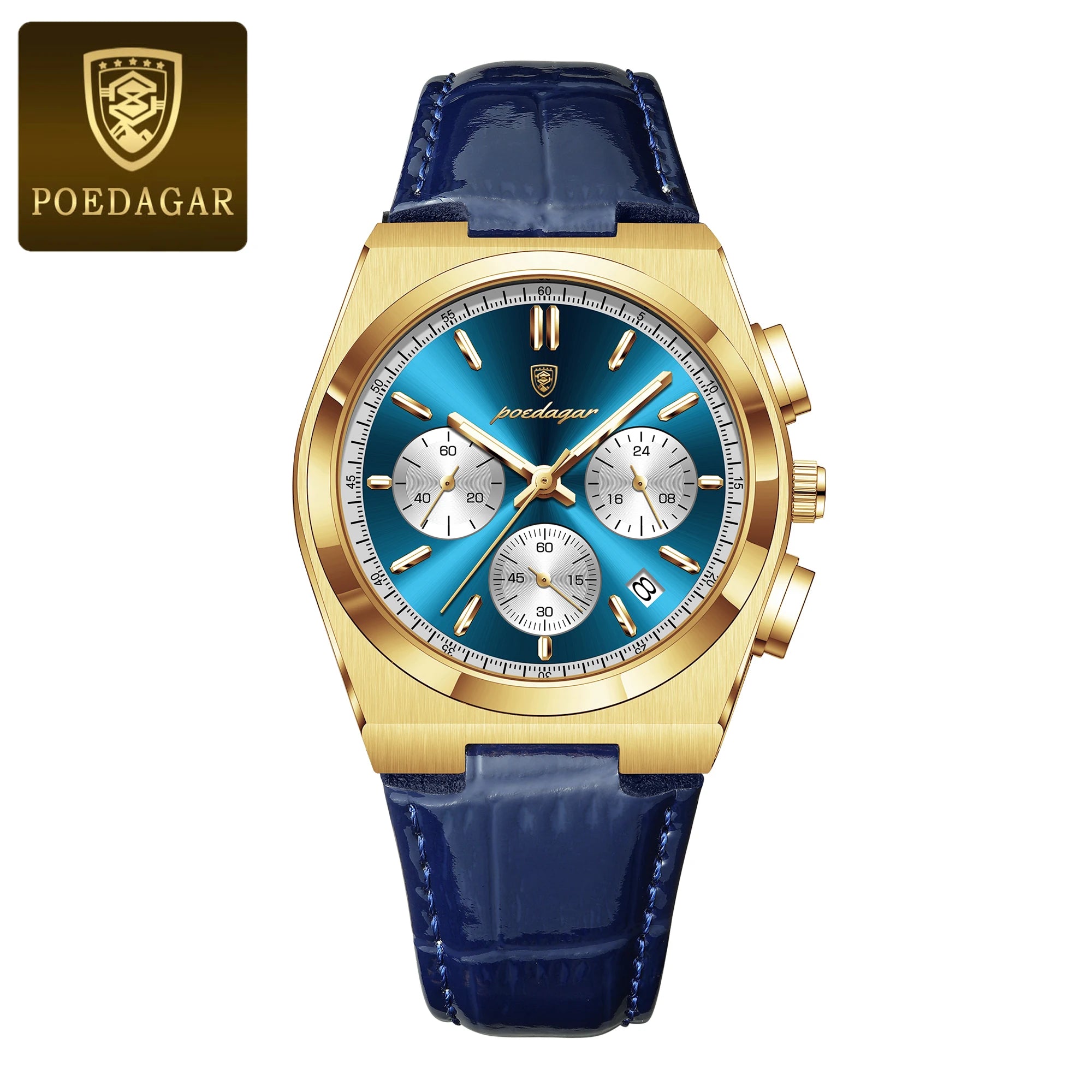 POEDAGAR Top Fashion Male Watch Waterproof Luminous Chronograph Date Quartz Men Wristwatch Leather Luxury Military Men's Watches