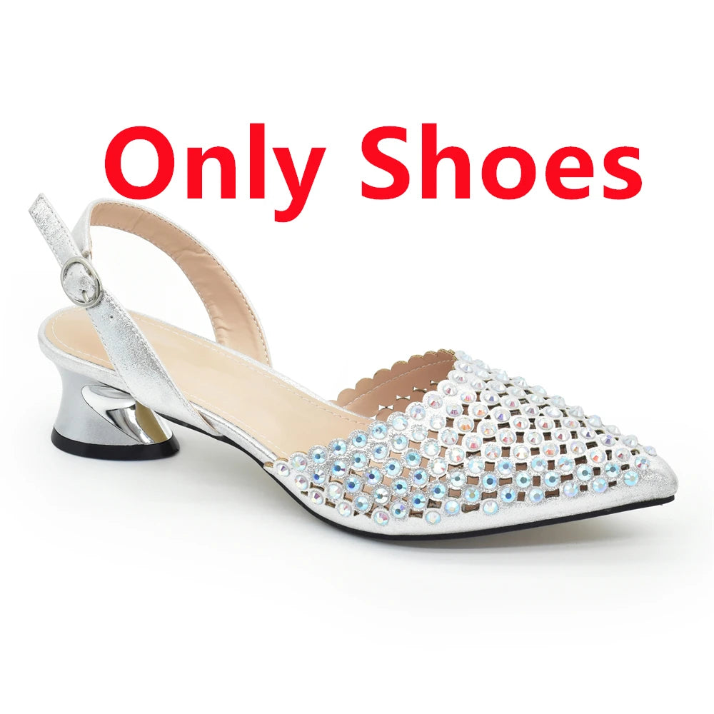 New Fashion Gold Color Shoes and Bags To Match Set Nigeria Party Women's Wedding Bag and Shoe Set Decorated with Rhinestone