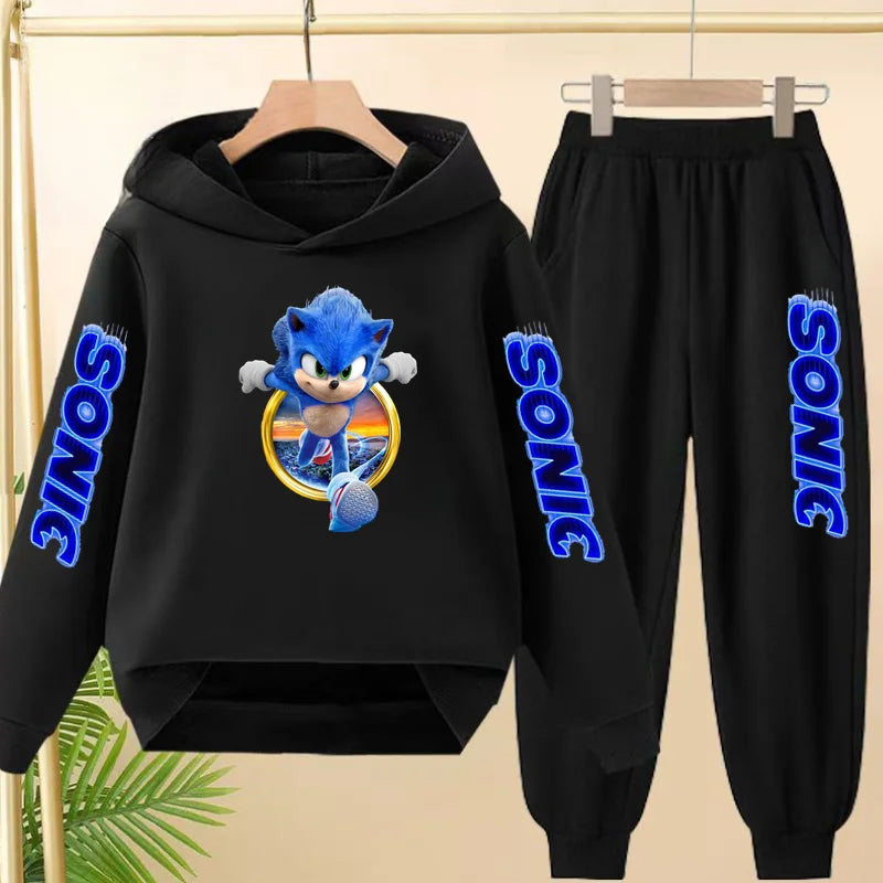 Kids 3-12Yrs Autumn Hoodie Anime Products Clothing Sports Pullover Sweatshirt+Pants Two-Piece Set Boys Girls Toddler Leisure Set