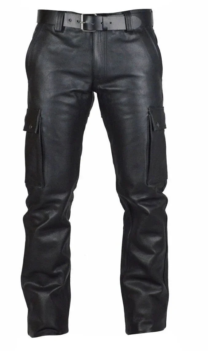 Spring Fashion Men's Fashion Rock Style PU Leather Pants Men's faux leather slim-fit motorcycle trousers