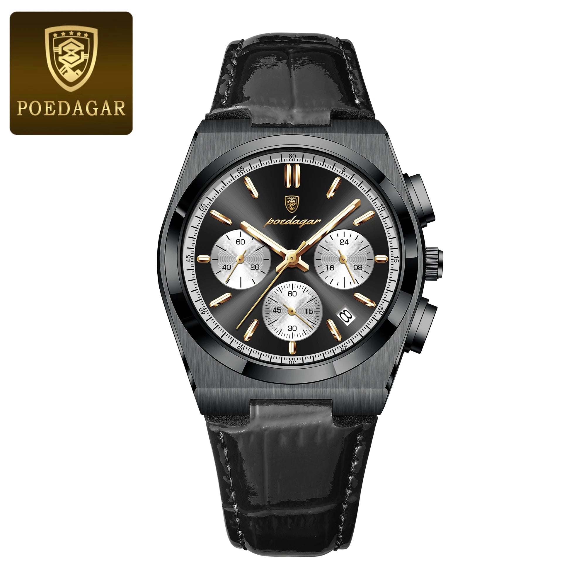 POEDAGAR Top Fashion Male Watch Waterproof Luminous Chronograph Date Quartz Men Wristwatch Leather Luxury Military Men's Watches