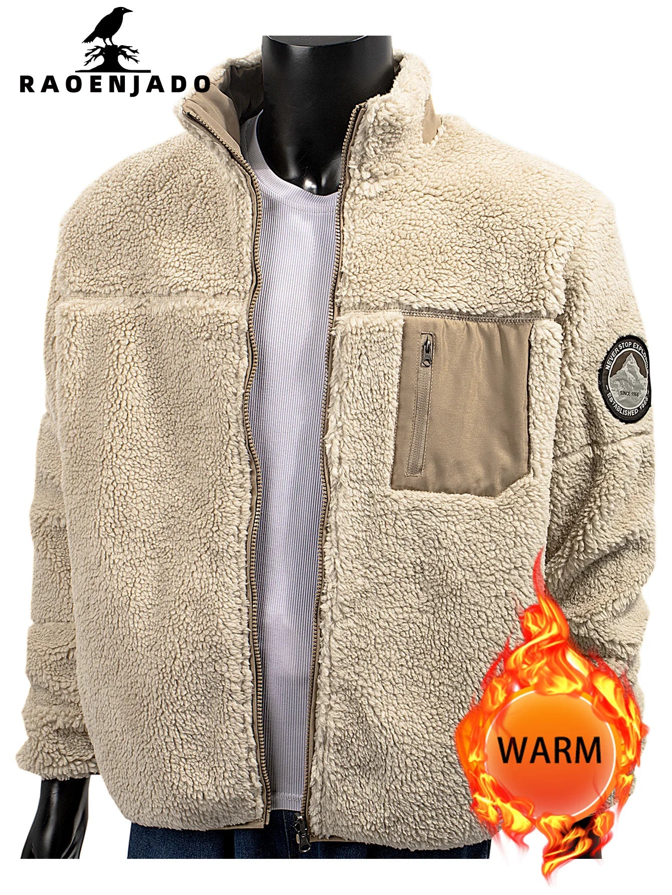 Men's Fleece Jacket Winter Thickened Coat Casual Stand Collar Daily Wear for Outdoor Activities Man Fur Outerwear Menswear