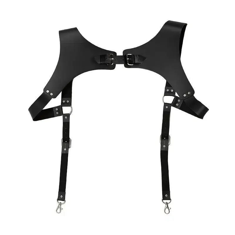 Men Leather Suspenders Body Chest Suspenders Adjustable Buckle Shoulder Armors Straps Punk Black Belt Club Party Rave Costumes