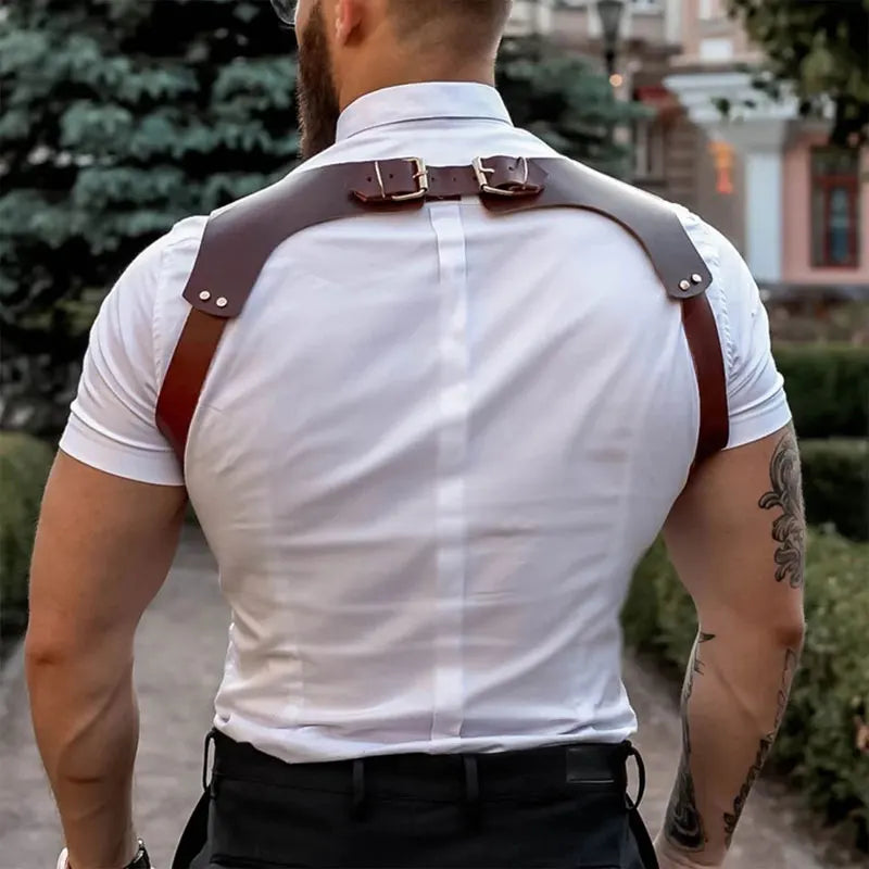 Men Leather Suspenders Body Chest Suspenders Adjustable Buckle Shoulder Armors Straps Punk Black Belt Club Party Rave Costumes