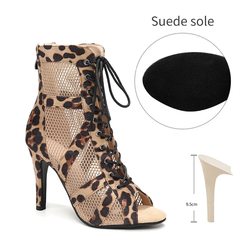 Girls Latin Dance Shoes Women Modern Dance Salsa High-Top Sandals Dance Hall Shoes Ladies Fashion Sexy High-Heeled Suede Boots