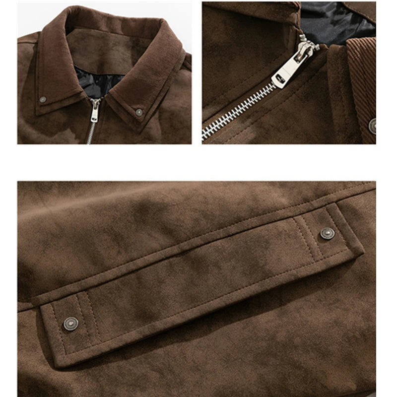 American Vintage-Style PU Leather Jacket for Men - Oversized Casual Lapel Jacket