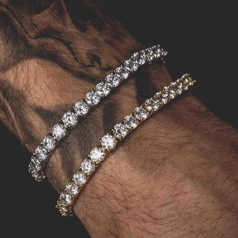Hiphop Tennis Bracelet Homme Iced Out 3/4/5mm Cubic Zirconia Mens Crystal Chain
