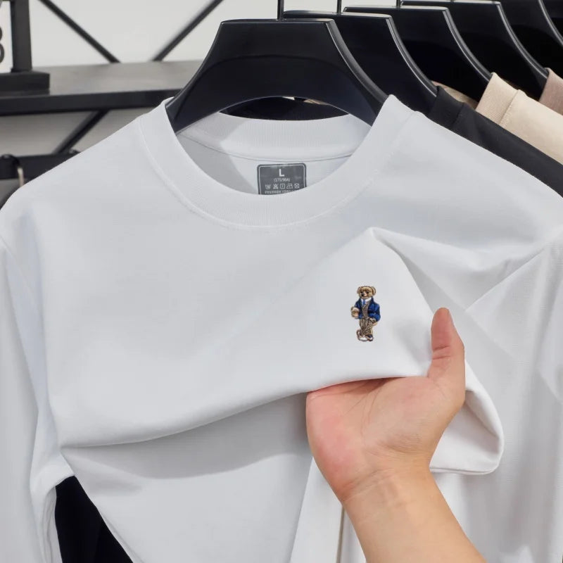 High-quality Men's luxury spring autumn long sleeve T-shirt round neck commuting versatile exquisite teddy bear embroidered top