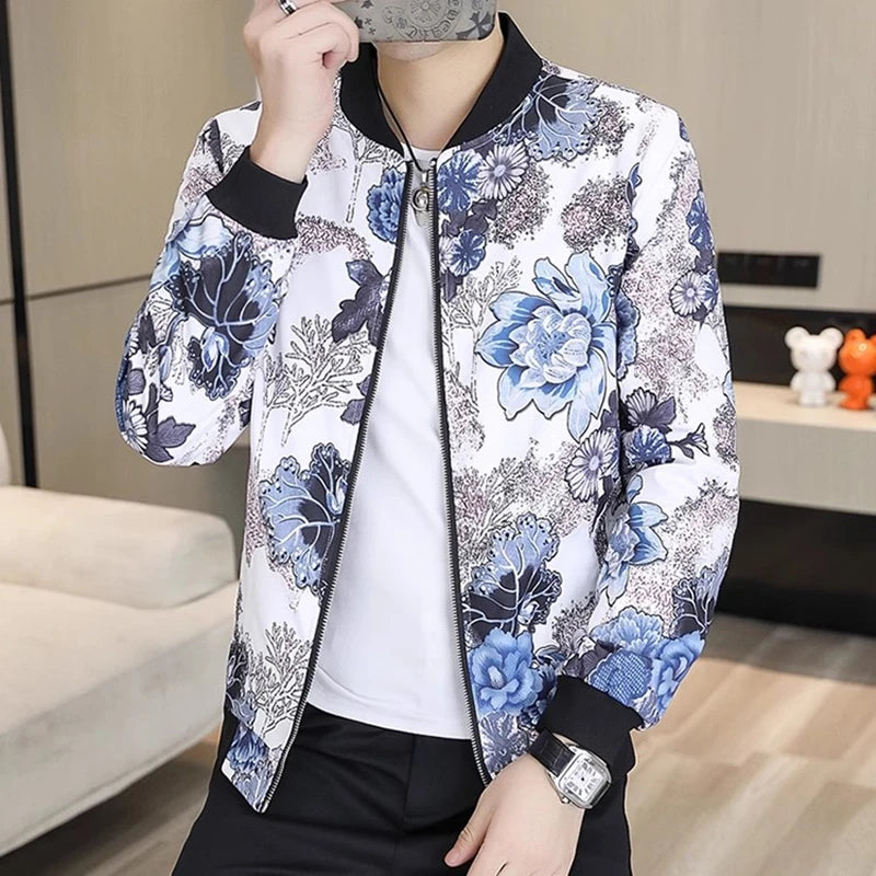 Autumn and winter new men's padded and thickened warm stand-up collar jacket coat. Printed large size jacket