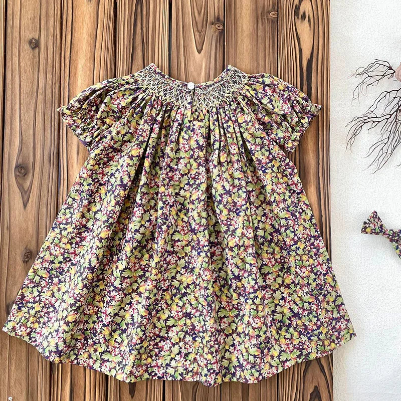 2025 New Summer Sister Clothing 1-6Yrs Kids Princess Dresses Short Sleeved Cotton Print Baby Girl Birthday Party Wedding Dress