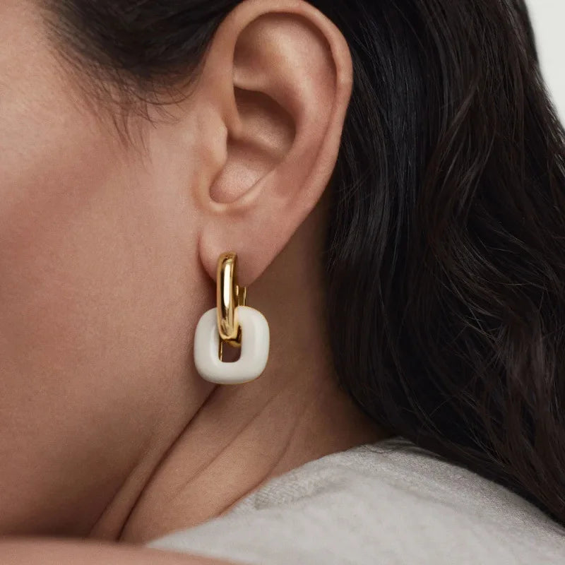 2025 Fashion Geometric Red White Earrings Woman Unique Design Comfortable Lightweight Jewelry