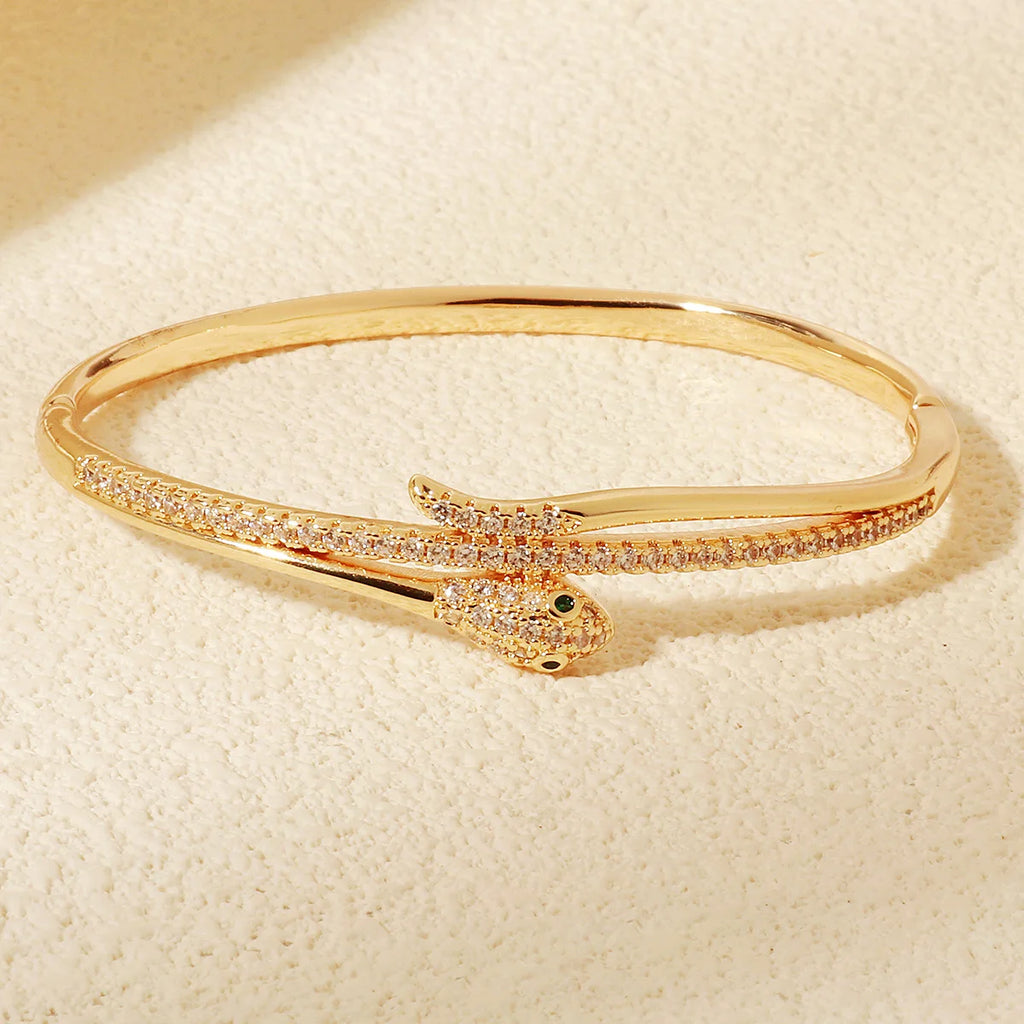 Miallo Trendy Copper Zircon Snake Bracelet 18K Gold Plated Crystal Animal Open Bangle Fashion Wedding Party Jewelry Accessories