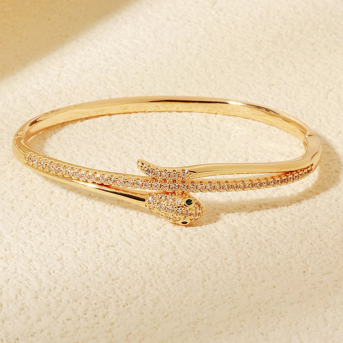 Miallo Trendy Copper Zircon Snake Bracelet 18K Gold Plated Crystal Animal Open Bangle Fashion Wedding Party Jewelry Accessories