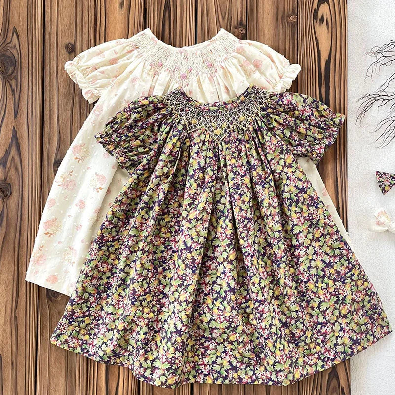 2025 New Summer Sister Clothing 1-6Yrs Kids Princess Dresses Short Sleeved Cotton Print Baby Girl Birthday Party Wedding Dress